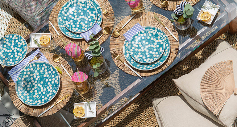 Outdoor, flowery and cheerful table