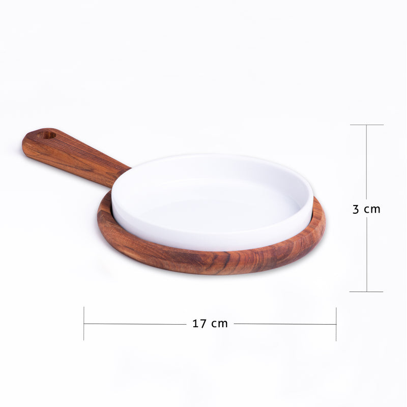 Teca Collection Wooden Serving Tray with White Porcelain Platter 28x17x3cm