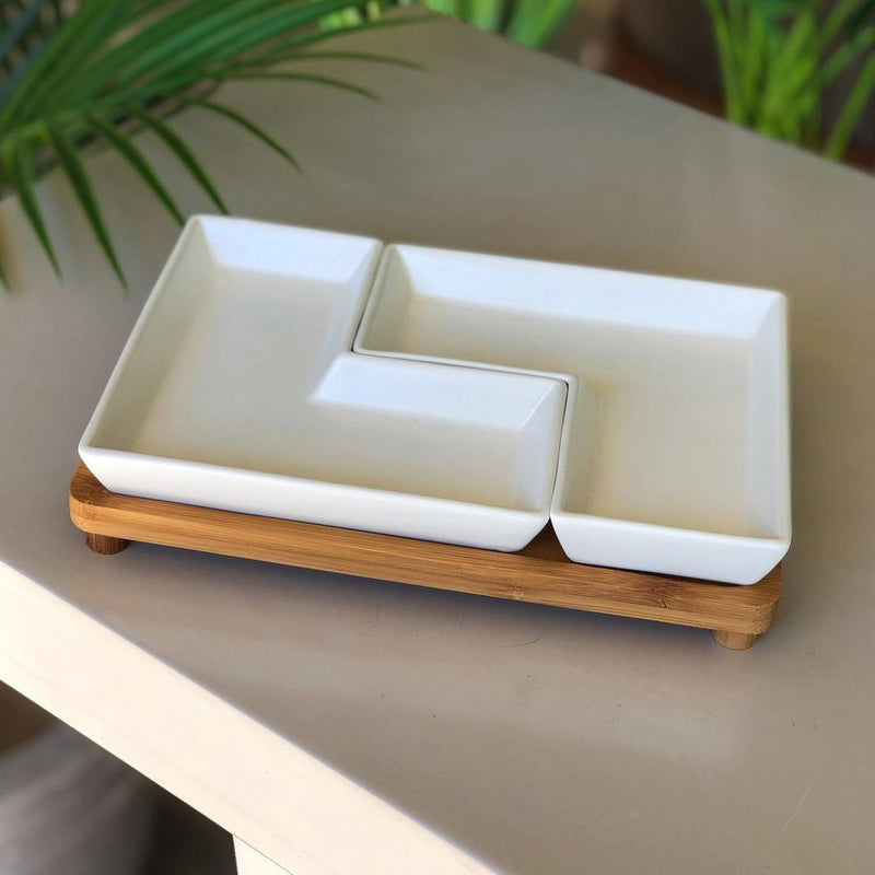 Matt Collection Serving Tray with 2 Porcelain Dishes White 23x15x5cm