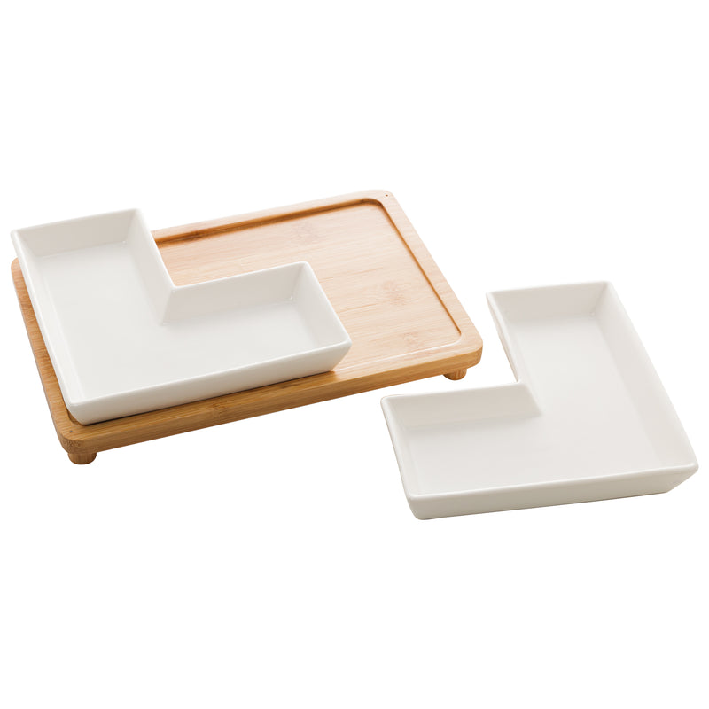 Matt Collection Serving Tray with 2 Porcelain Dishes White 23x15x5cm