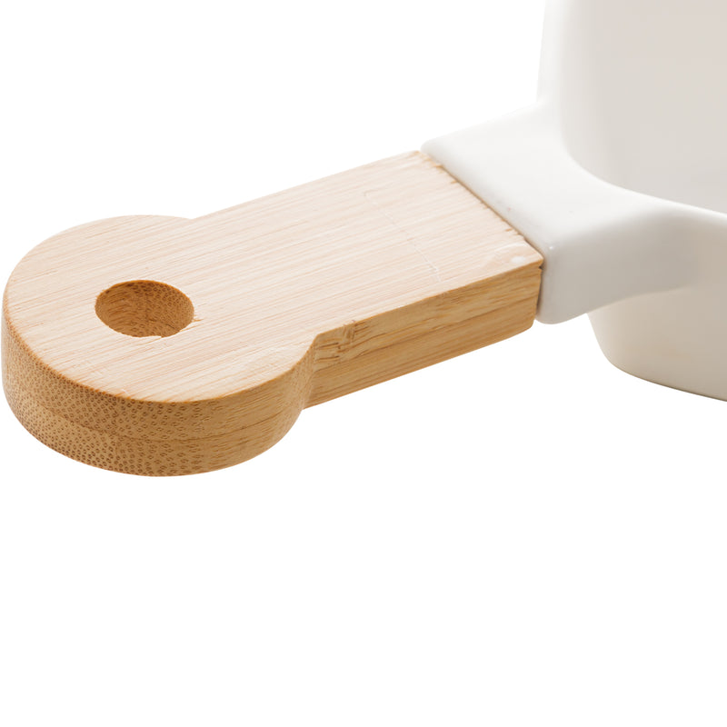 Matt Collection Snack Dish With Divided Porcelain Compartments and Bamboo Handle 36x13x5cm