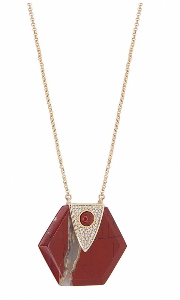 Hexagon Necklace Red Jasper - Handmade Product
